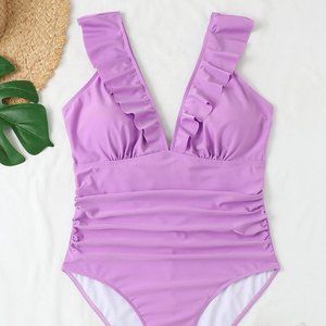 Ruffle Trim Ruched One Piece Swimsuit
